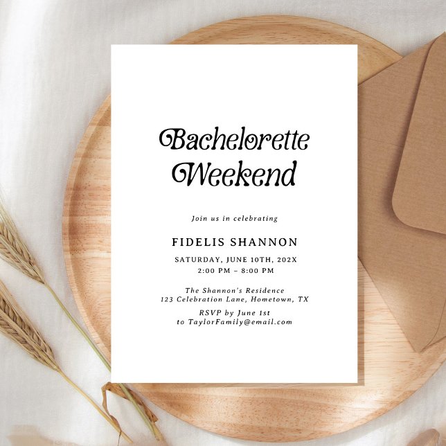 Minimal Black and White Retro Bachelorette Weekend Invitation (Creator Uploaded)