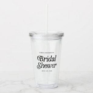 Minimal Black and White Retro Bridal Shower Acrylic Tumbler