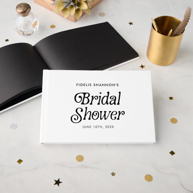 Minimal  Black and White Retro Bridal Shower Guest Book (Front Open)