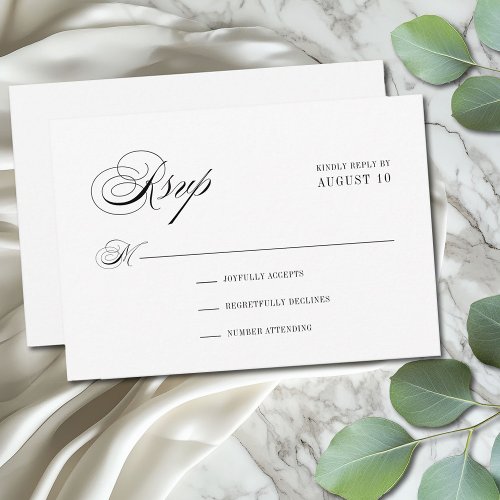 Minimal Black and White Romantic Script Wedding RSVP Card