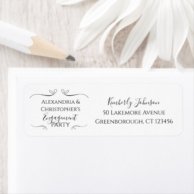 Minimal Black and White Script Engagement Party Label (Insitu)