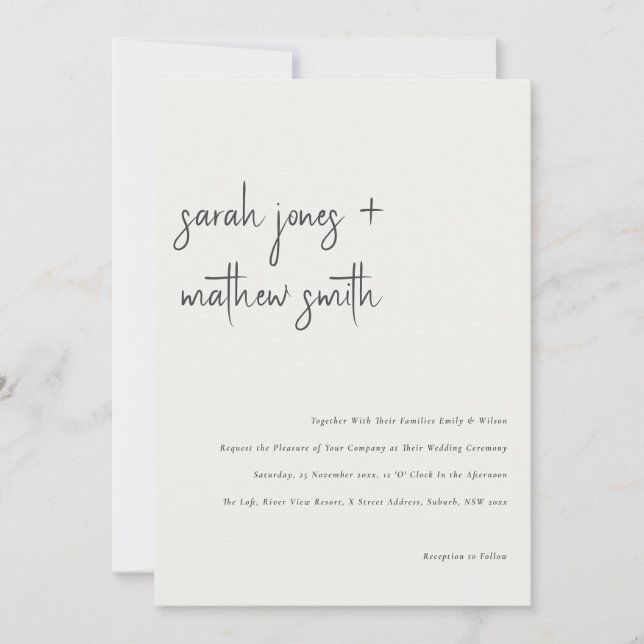 Minimal Black And White Script Typography Wedding Invitation (Front)