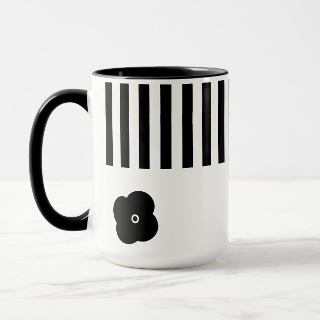 Minimal Black and White Sripe Foral Mug (Left)