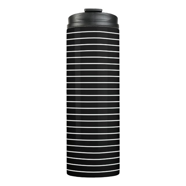 Minimal Black and White Stripes Thermal Tumbler (Front)
