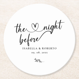 Minimal Black and White The Night Before Round Paper Coaster