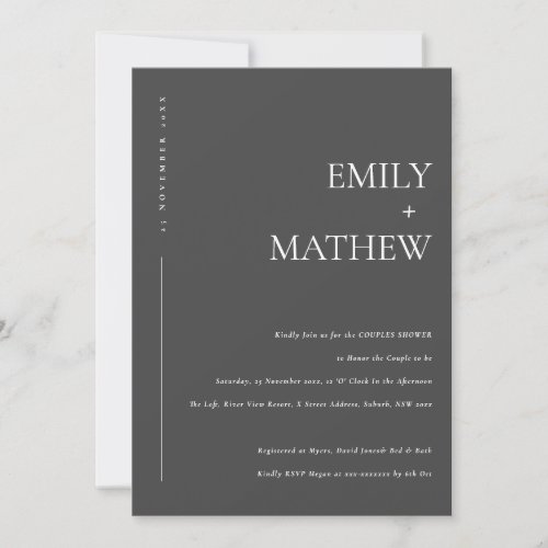 MINIMAL BLACK AND WHITE TYPOGRAPHY COUPLES SHOWER INVITATION