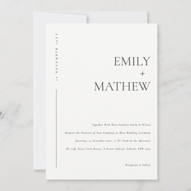 Minimal Black And White Typography Wedding Invite (Front)