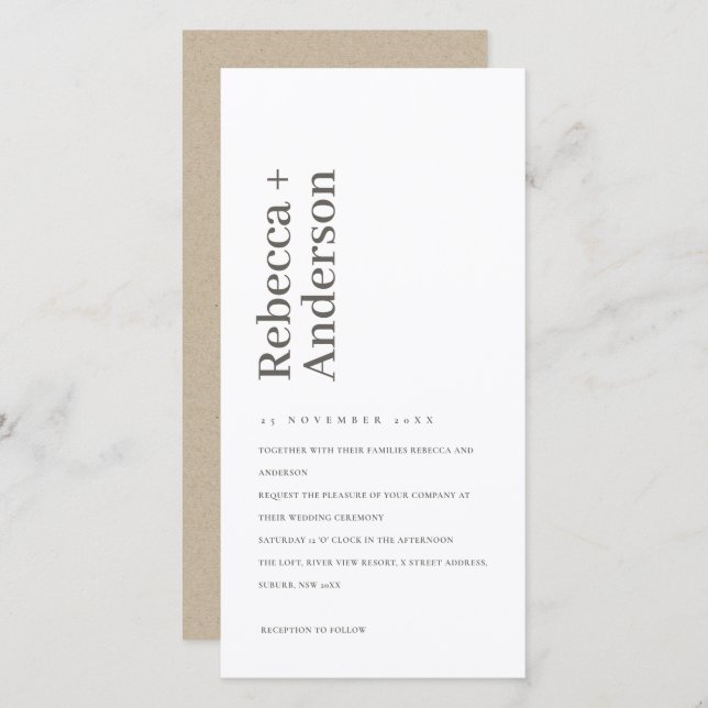 MINIMAL BLACK AND WHITE TYPOGRAPHY WEDDING INVITE (Front/Back)