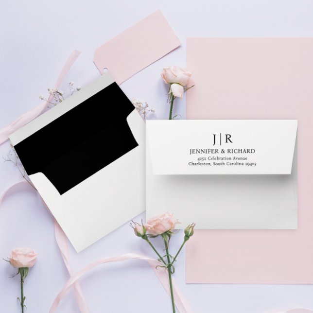 Minimal Black And White Wedding Address Monogram Envelope (Creator Uploaded)