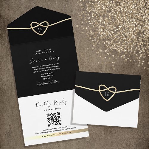 Minimal Black and White Wedding QR Code All In One Invitation
