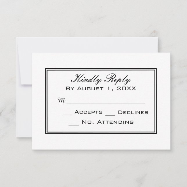 Minimal Black and White Wedding RSVP Card (Front)