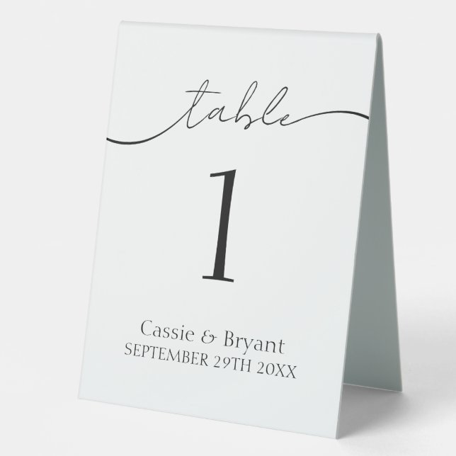 Minimal Black and White Wedding Table Number Tent (Front)