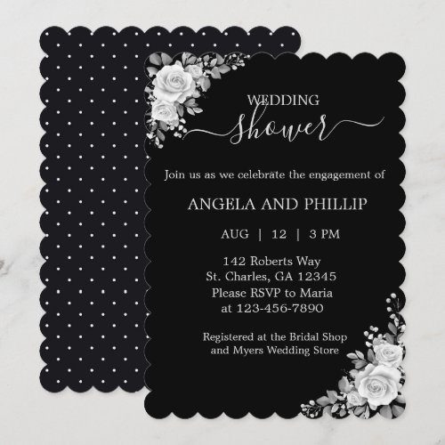 Minimal Black and White with Roses Wedding Shower Invitation