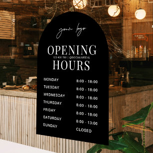 Minimal Black Arch Business Logo Opening Times Window Cling
