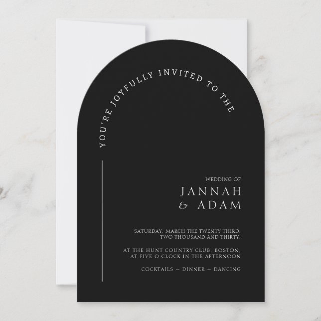 Minimal Black Arch Formal Wedding Invitation (Front)