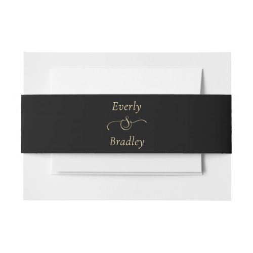 Minimal Black Background Gold Script Wedding   Invitation Belly Band