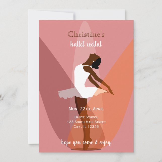 Minimal black ballerina illustration dance recital invitation (Front)