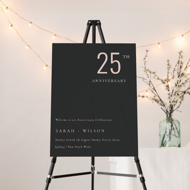 Minimal Black Blush Any Year Anniversary Welcome Foam Board (In Situ (Stand))