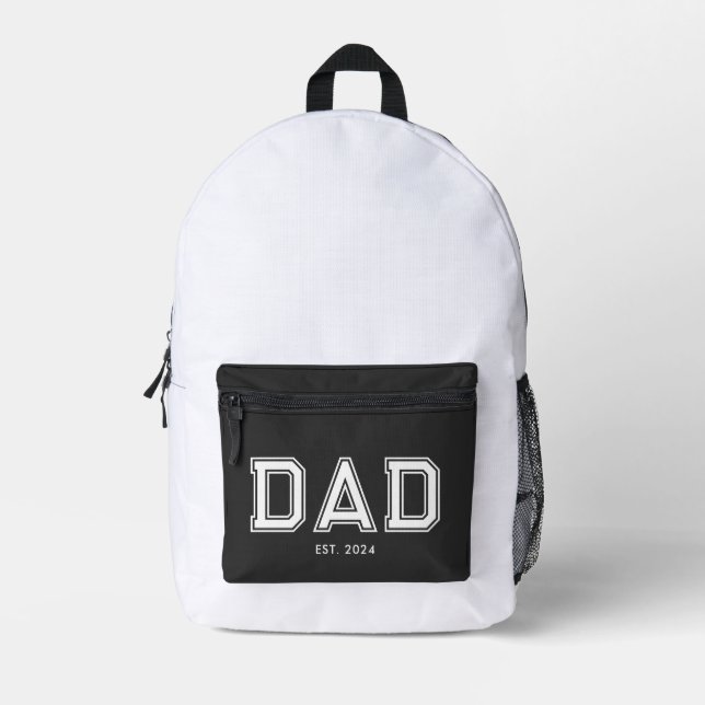 Minimal Black Bold Text Dad Established Printed Backpack (Front)