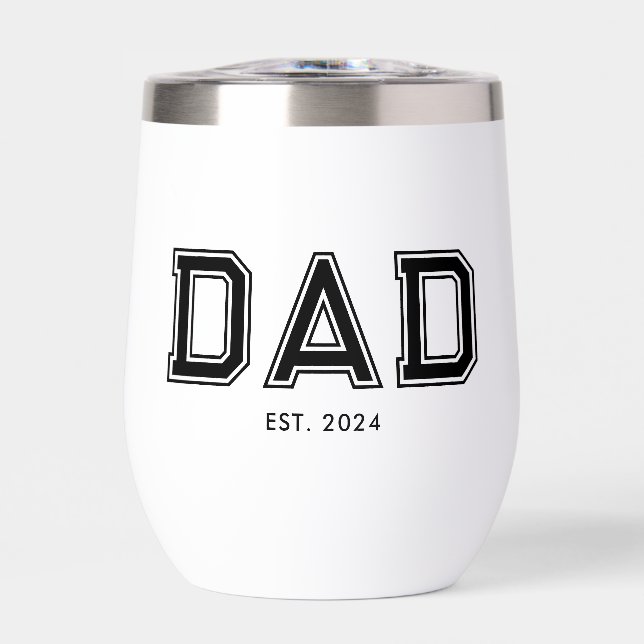 Minimal Black Bold Text Dad Established Thermal Wine Tumbler (Front)