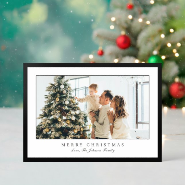 Minimal Black Border Elegant Christmas Letterpress Photo Cards (Front (Into))