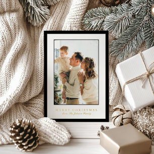 Minimal Black Border Photo Elegant Christmas Foil Holiday Card