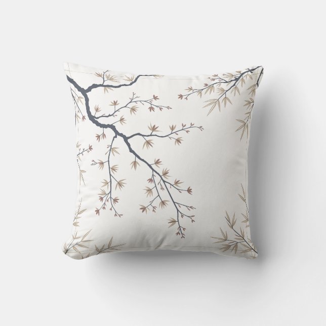 Minimal Black Botanical Branch Throw Pillow (Front)