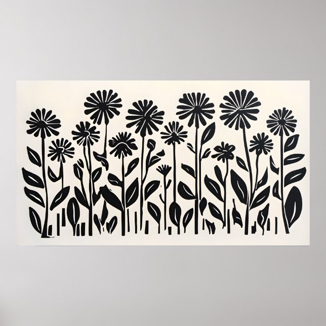 Minimal Black Botanical Poster – Modern Floral Art (Front)