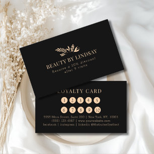 Minimal Black Botanical Salon Loyalty Business Card