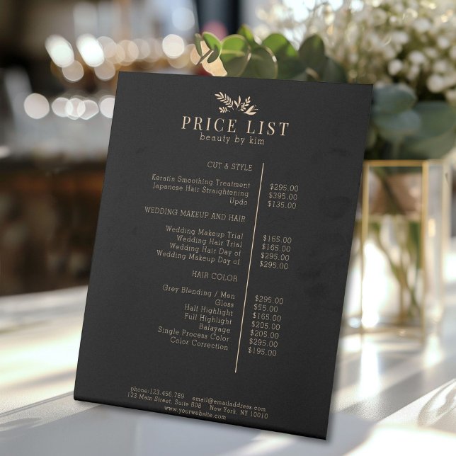 Minimal Black Botanical Salon Price List Pedestal Sign (Minimal Black Botanical Salon Price List Pedestal Sign)