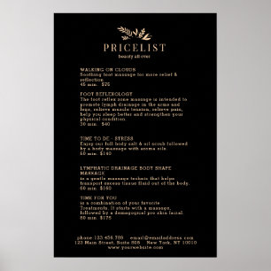 Minimal Black Botanical Salon Price List Poster