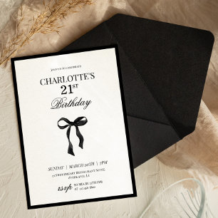 Minimal Black Bow 21th Birthday Invitation