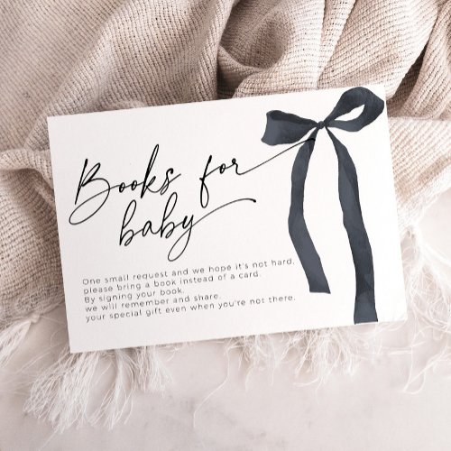 Minimal Black Bow Books for Baby Baby Shower Enclosure Card