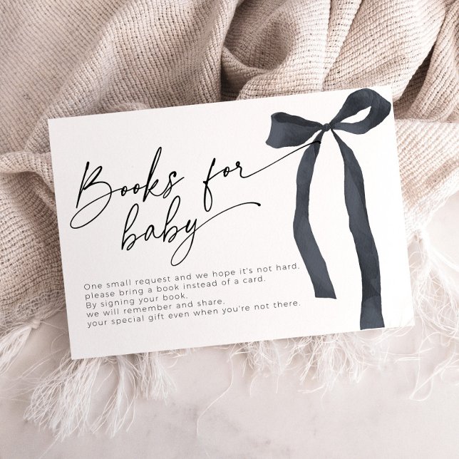 Minimal Black Bow Books for Baby Baby Shower Enclosure Card (Creator Uploaded)