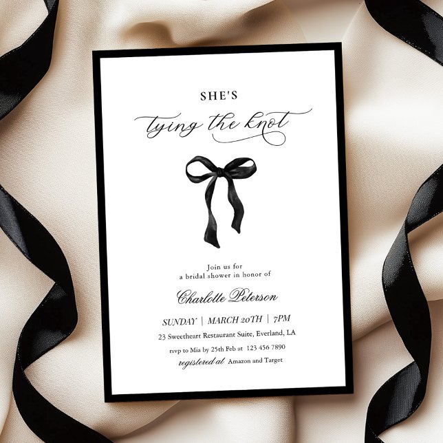Minimal Black Bow Bridal Shower Invitation (Creator Uploaded)