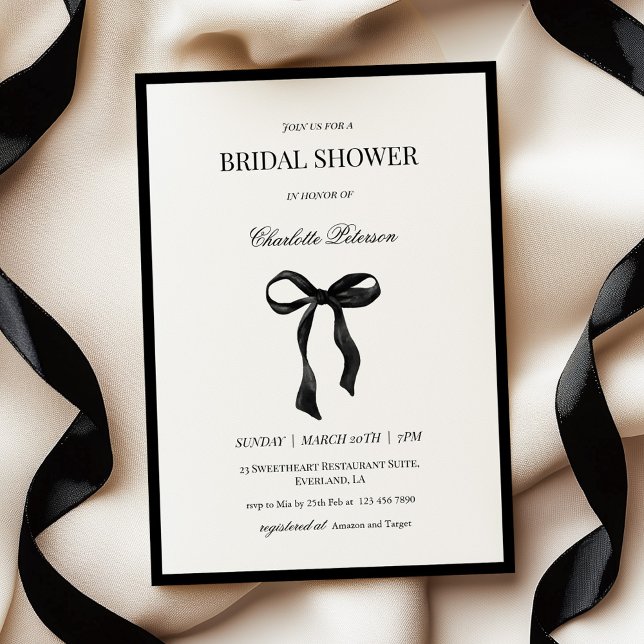 Minimal Black Bow Bridal Shower Invitation (Creator Uploaded)