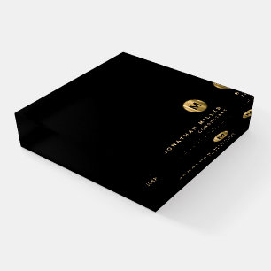 Minimal Black Brushed Gold Monogram Paperweight