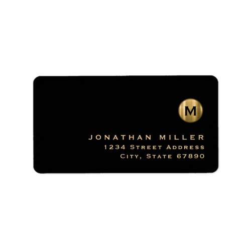 Minimal Black Brushed Gold Monogram Return Address Label