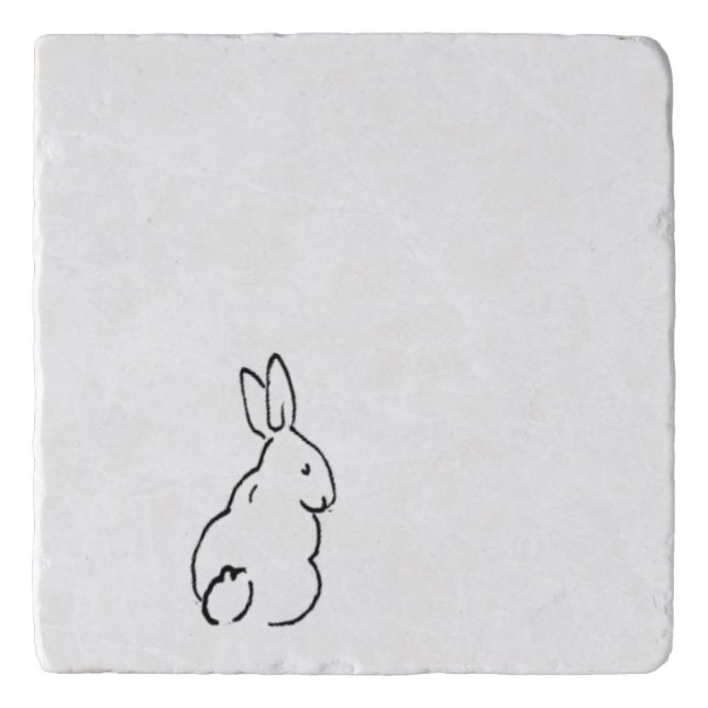 Minimal Black Bunny Rabbit Drawing Simple Nature A Trivet (Front)