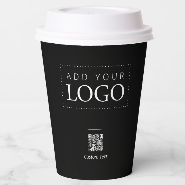 Minimal Black Business Logo QR Code Promotional Paper Cups (Left)