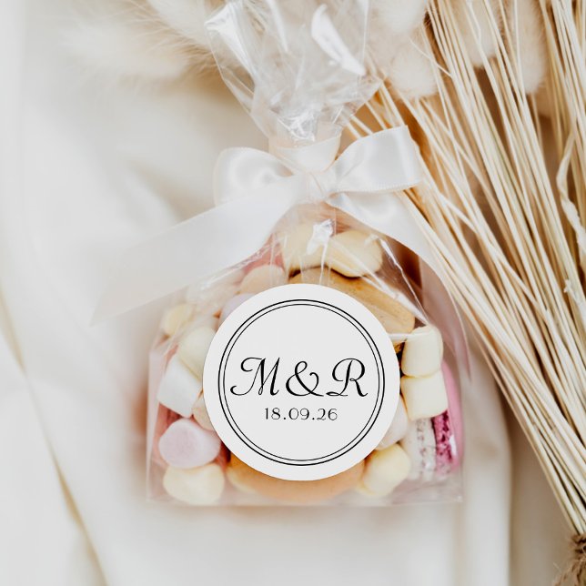 Minimal Black Calligraphy Monogram Wedding Sticker (Creator Uploaded)