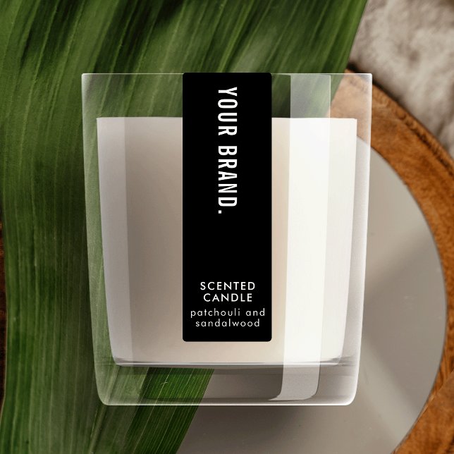 Minimal Black Candle Jar Thin Vertical Waterproof Labels (Minimalist black vertical candle jar rectangle label with stylish fonts and simple layout)