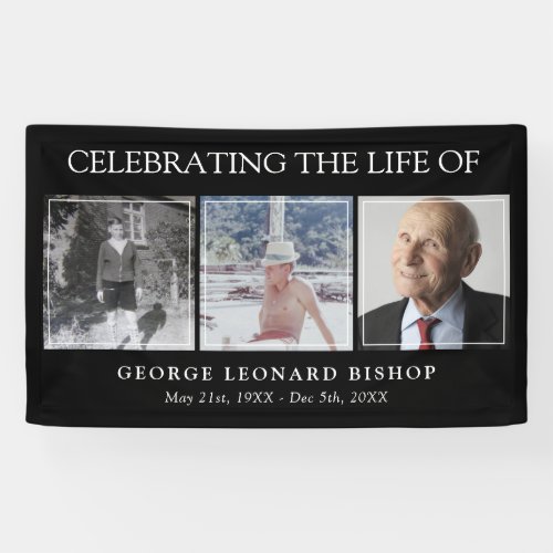 Minimal Black Celebration of Life 3 Photos Funeral Banner