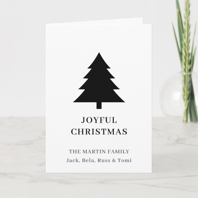 Minimal Black Christmas Tree Modern Holiday Card (Front)