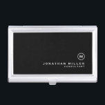 Minimal Black Classic Monogram Business Card Case<br><div class="desc">Minimalist monogram design with classic block monogram medallion in a classic font with personalized name and title below on a simple black background. Personalize for your custom use.</div>