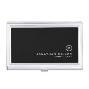 Minimal Black Classic Monogram Business Card Case