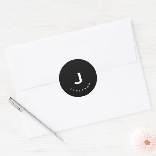 Minimal Black Classic Monogram Classic Round Sticker