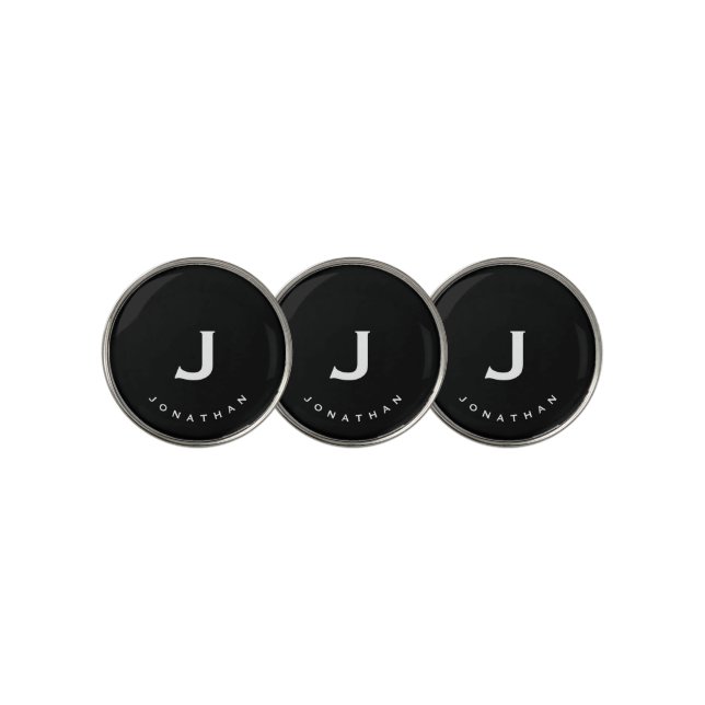 Minimal Black Classic Monogram Golf Ball Marker (3 Up)