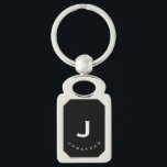 Minimal Black Classic Monogram Keychain<br><div class="desc">Minimal monogrammed key chain feature a black background with your initials and name in white typography for a simple classic professional look.</div>