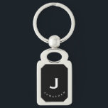 Minimal Black Classic Monogram Keychain<br><div class="desc">Minimal monogrammed key chain feature a black background with your initials and name in white typography for a simple classic professional look.</div>